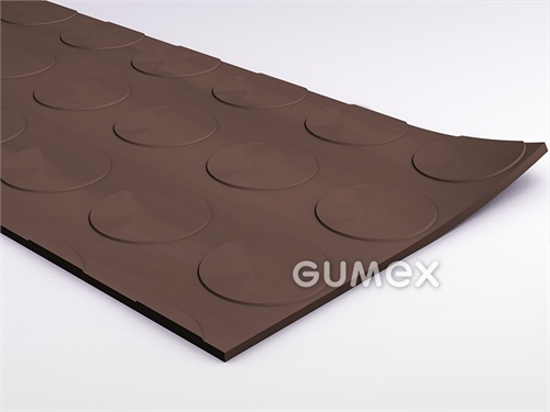 Gummi-Bodenbelag SANTO, 3mm, Breite 1450mm, 75°ShA, SBR, fläche Noppen, -30°C/+70°C, braun, 